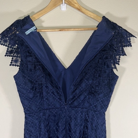 Antonio Milani Navy Blue Lace Sleeveless Midi Dress Women 6 Formal Party Wedding - Picture 9 of 13